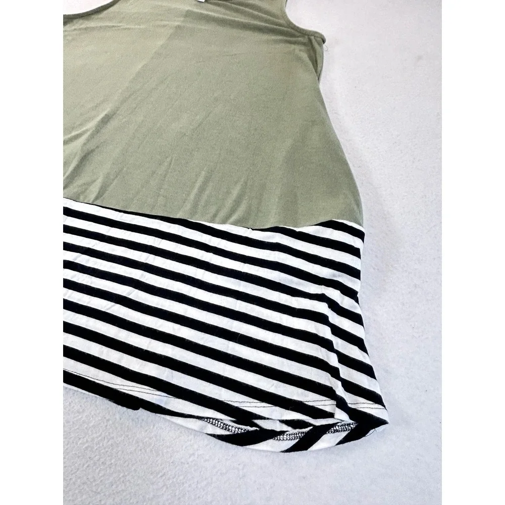 Zenana Premium Tunic Top Women Medium Olive Green Striped RT-1734PS Casual
